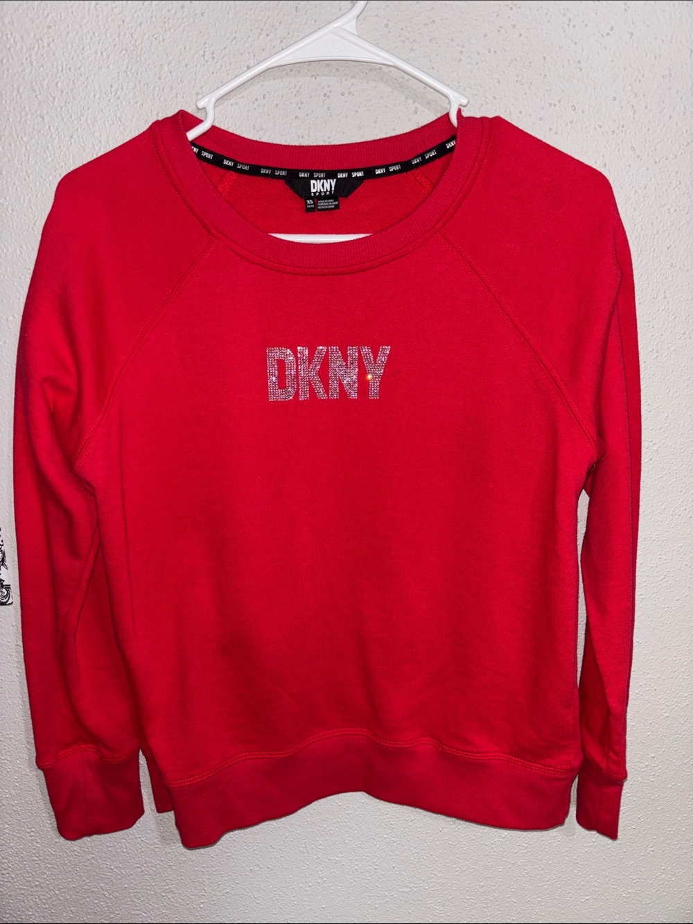 DKNY - women’s Crimson Red Crewneck Sweatshirt with Crystal Logo (size X-Small)